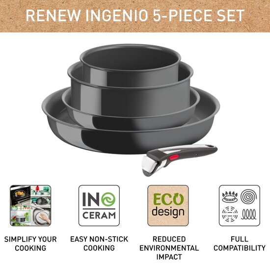 Ingenio Renew ON Stegepande- og grydesæt 5 dele