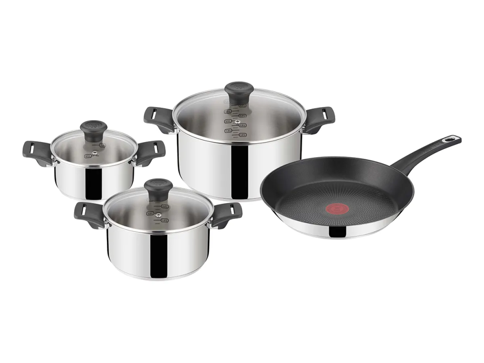 Jamie Oliver Everyday Kitchen Stainless Steel sæt 7 dele (Pande 28 cm, Gryder 16/20/24 cm m/3 låg)