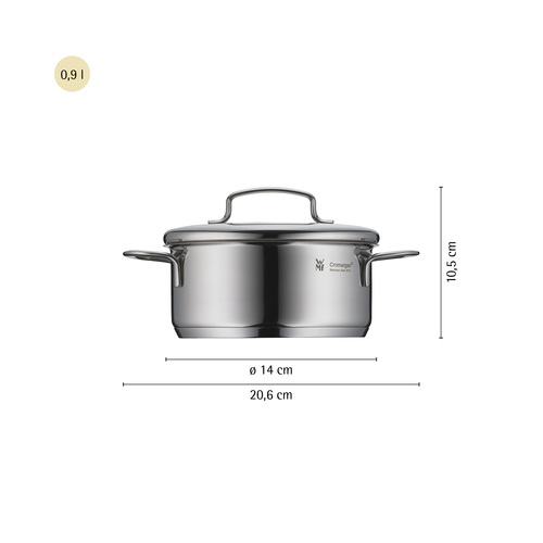 Mini gryde lav 14cm /0,9 L med låg, rustfrit stål 18/10 Cromargan® 