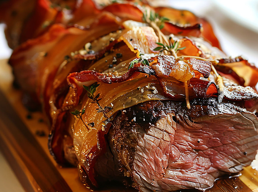 Oksemørbrad i baconsvøb