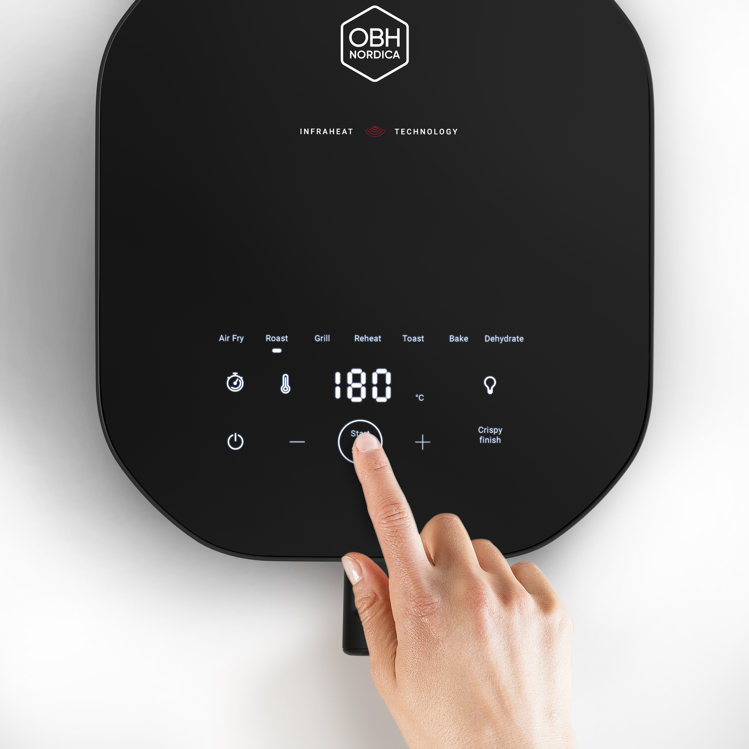 Enkel touch-display med 7 forudindstillede programmer samt manuel tilstand fra 70°C til 230°C