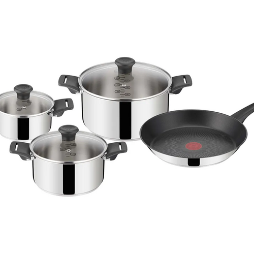Jamie Oliver Everyday Kitchen Stainless Steel sæt 7 dele (Pande 28 cm, Gryder 16/20/24 cm m/3 låg)