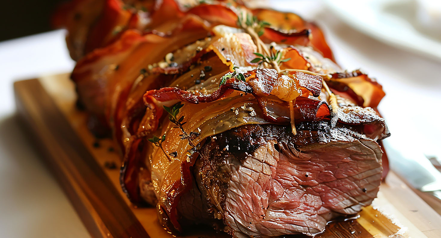 Oksemørbrad i baconsvøb